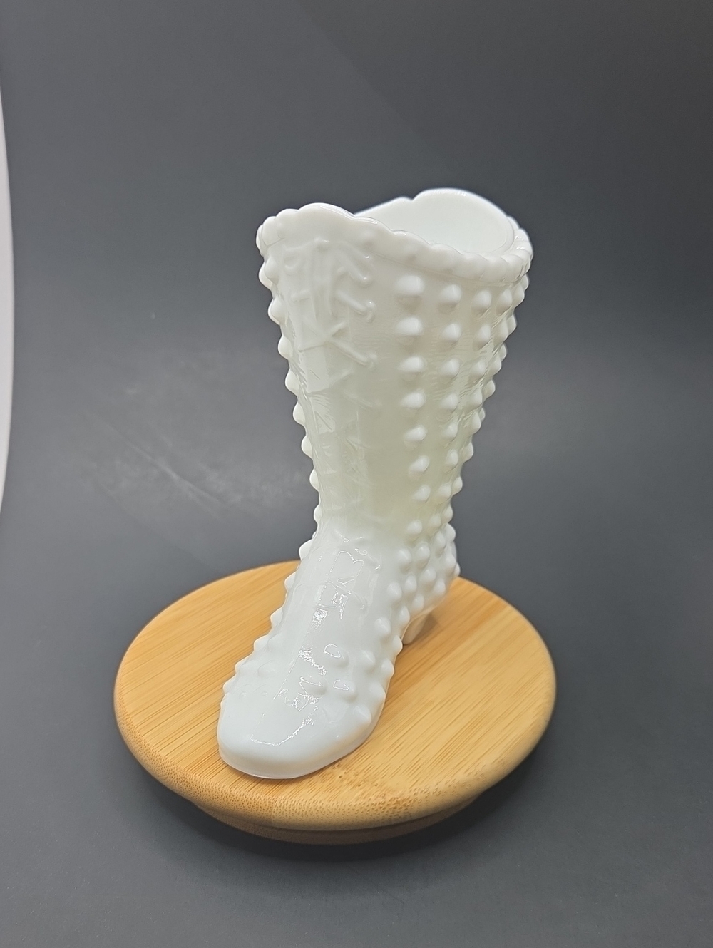 Fenton Milk Glass Hobnail Boot Figurine